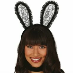 Diadeem Konijnenoren Zwart Kant