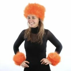 Bont Manchetten Oranje -FeestFabriek Verkoop bont accessoires oranje 1