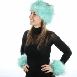 Luxe Bontmuts Mint -FeestFabriek Verkoop bont accessoires turquoise