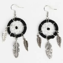 Oorbellen Indiaan Dromenvanger Zwart/Wit