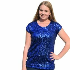 Pailletten Top Ronde Hals Kobalt