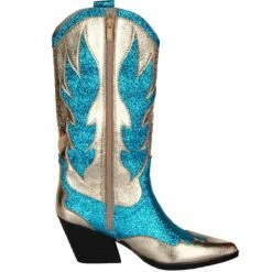 Luxe Cowboy Laarzen Goud/Turquoise Glitter -FeestFabriek Verkoop pwhlaars turq gr