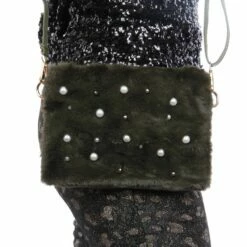 Bonttasje Met Parels Mosgroen